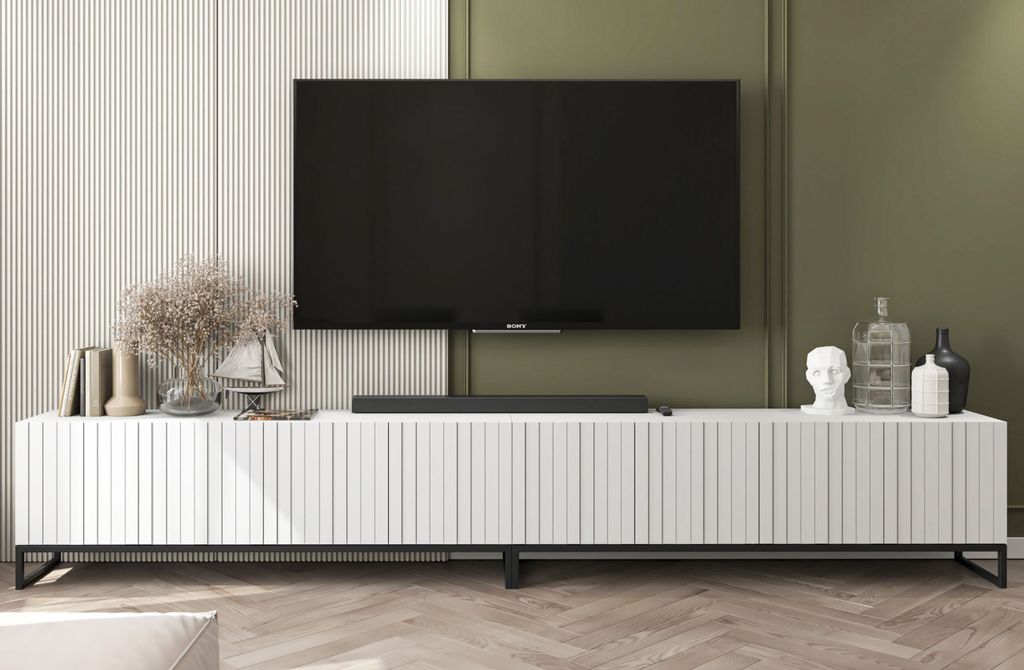 2 Stk TV-Schrank 2 x ELPIS TV Glamour Style Schwarz Metall Fußgestell Modern Lindner Möbel 300cm x 51,5cm x 36,5cm Farbe: Weiß matt - Italienisc...