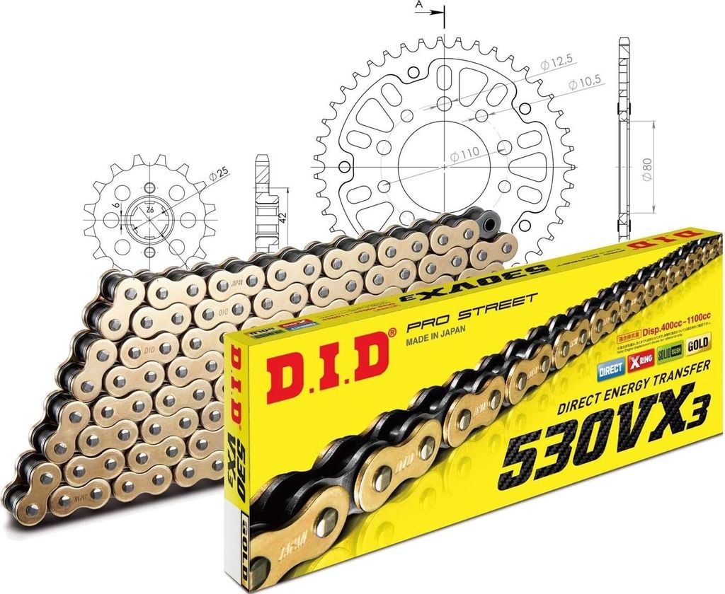 DID Kit Stealth (gold) Kompatibel mit Honda CBX550 F 82-84 16-43-104 DID530VX3(G&B) Endlos