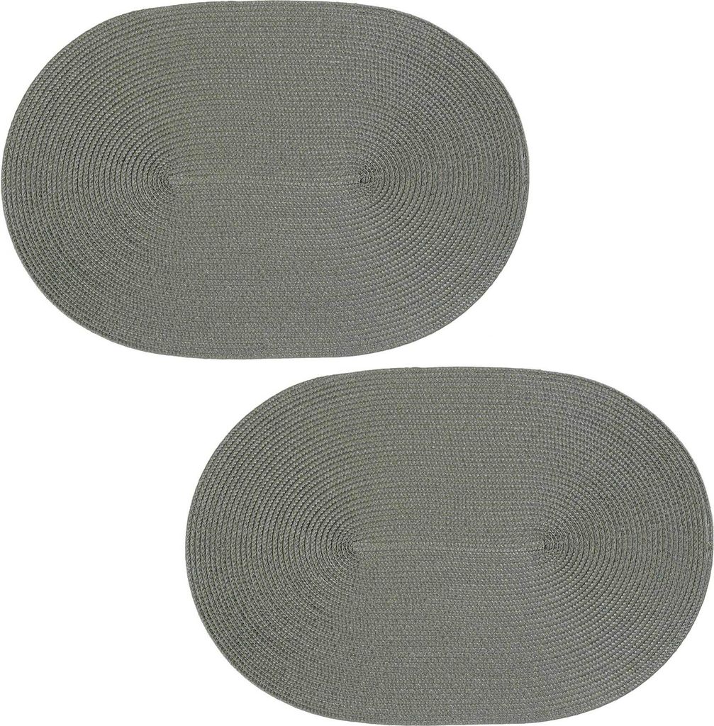 Platzset 2er Set Grau oval ca. 45x30 cm Platzdeckchen Tischset geflochtene Optik