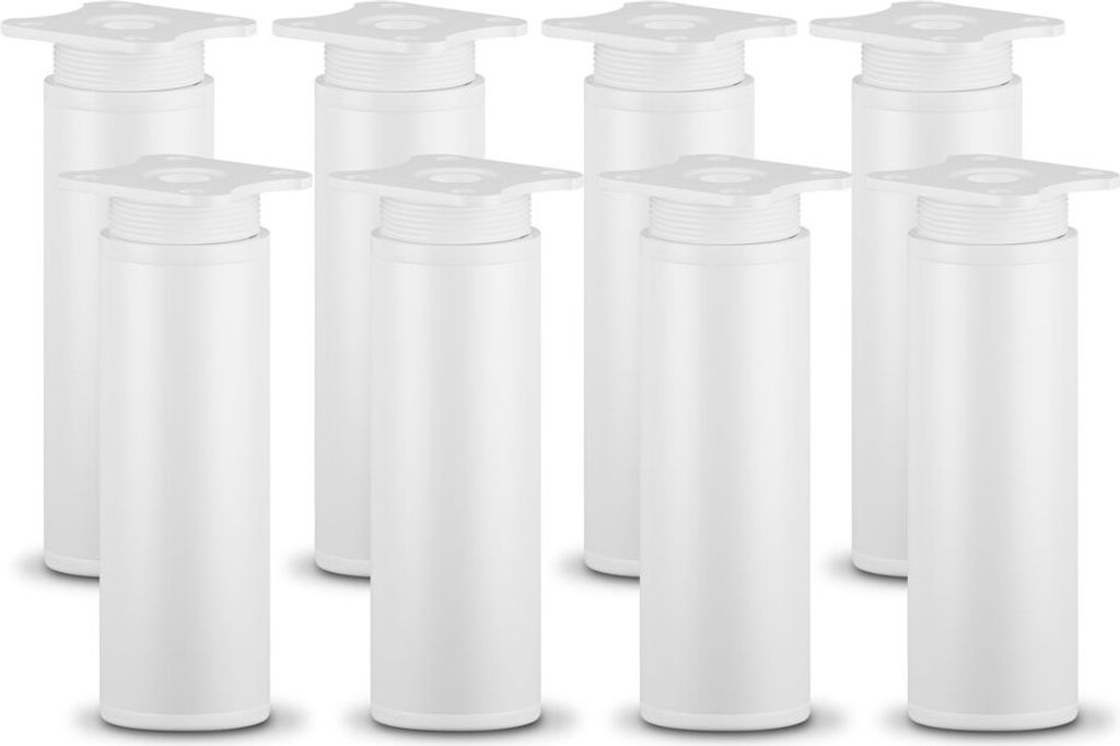 8er Set sossai moderne runde Möbelfüße in Weiß 100mm höhenverstellbar Schrankfüße Sockelfüße