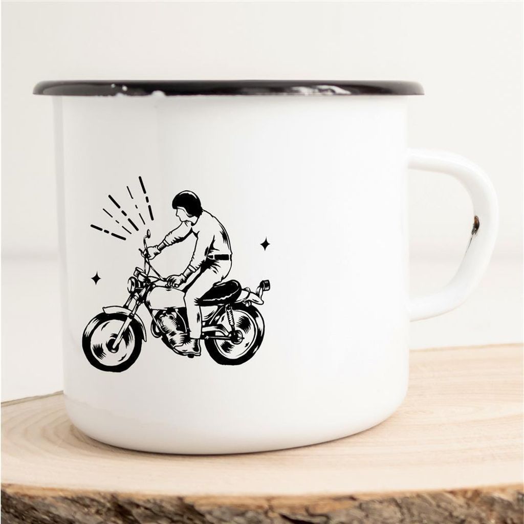 Huuraa Emaille Tasse Motorradfahrer Geschenk Kaffeebecher Vintage 300ml Motorradfahrer Präsent