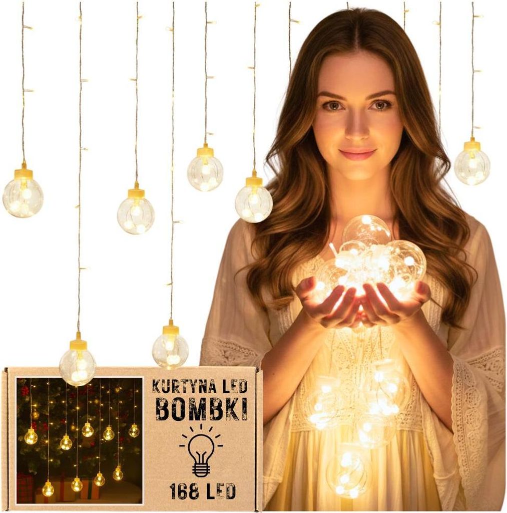 Lampki świąteczne kurtyna świetlna kule bombki led girlanda Zdjęcie produktu 