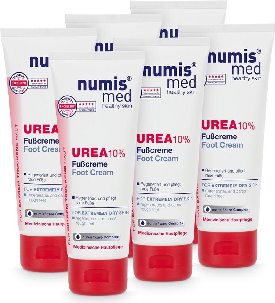 numis med Fußcreme mit 10% Urea - Hautberuhigende Fusscreme für sehr trockene & raue Füße - vegane Fußpflege 6x 100 ml