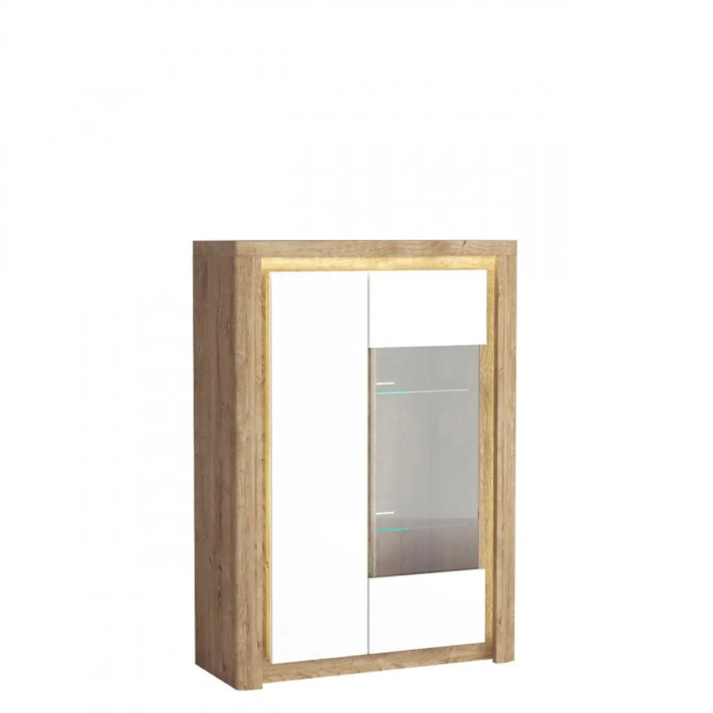Argentier vitré blanc brillant et bois DURAZNO 3 avec LED