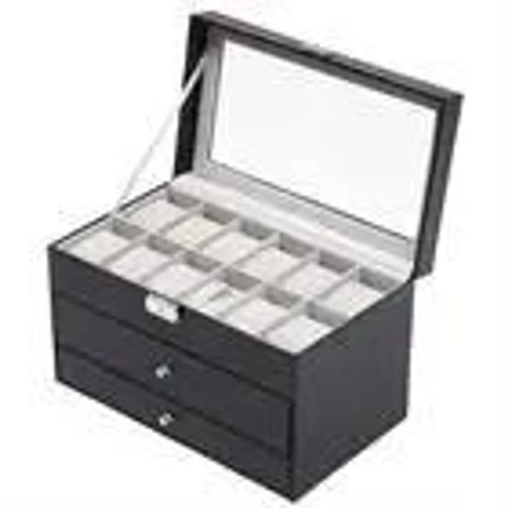 Organiseur montres et lunettes en cuir noir, présentoir de table chic