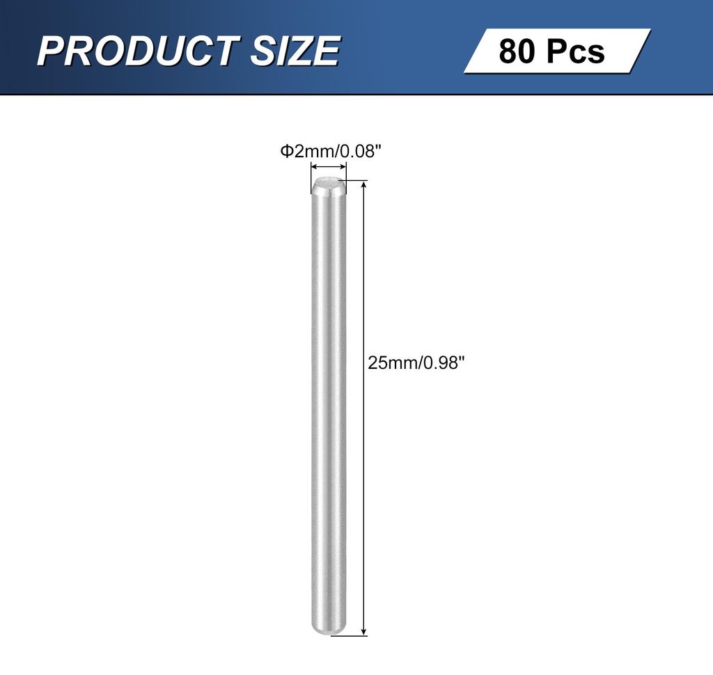 80 Stš¹ck M2 x 25mm 304 Edelstahl Zylinderstift, Zylindrischer Regalstš¹tzstift Parallelstiftbefestiger fš¹r mechanische Fertigung, Industrie...