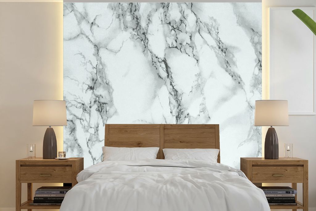 MuchoWow Fototapete für Wohnzimmer oder Schlafzimmer Wandtapete Vinyl Motivtapete Marmor - Adern - Schwarz - 300x300 cm - Wanddekoration