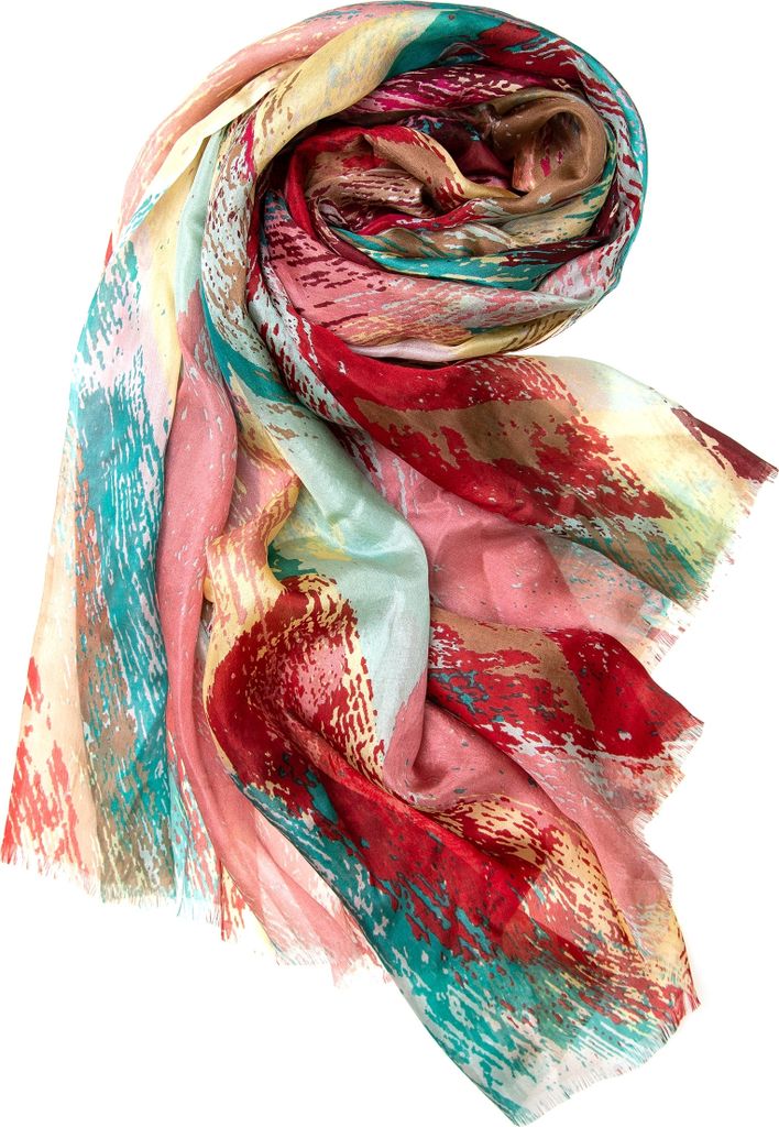 AHMADDY Seidenschal Halstuch fuchsia beige Seide 180x110 cm