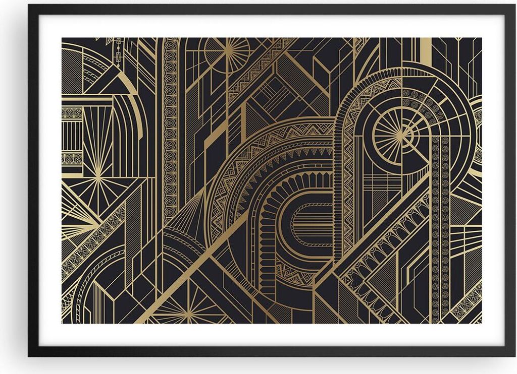 Gerahmtes Poster - Schwarzer Rahmen - Ornament Gold Schwarz Produktbild 