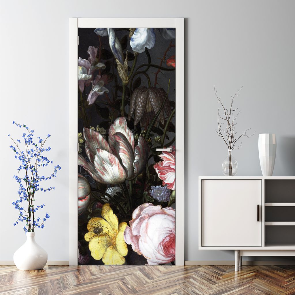 Dekorative Tür Wandaufkleber Wandtattoo selbstklebend dekoration Dunkel Blumenstrauß 85 x 200 cm