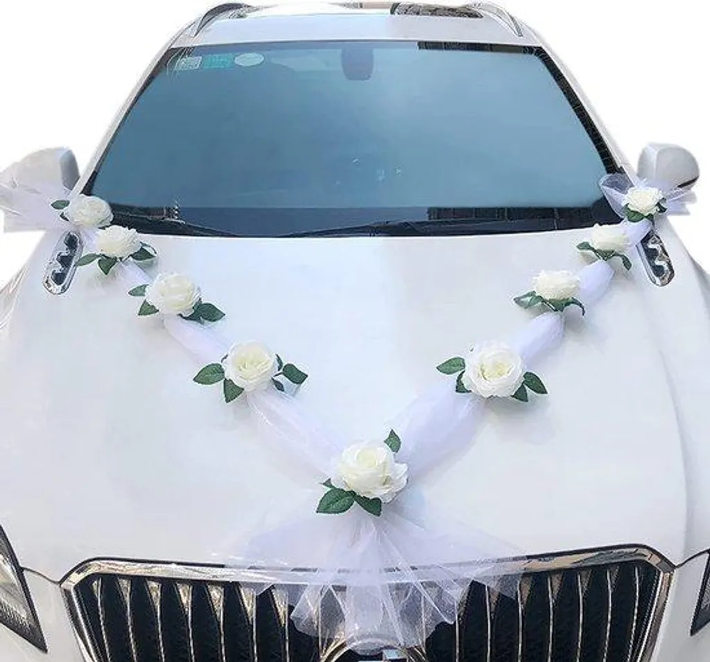 Décoration automobile de luxe blanche et rose pour mariage romantique