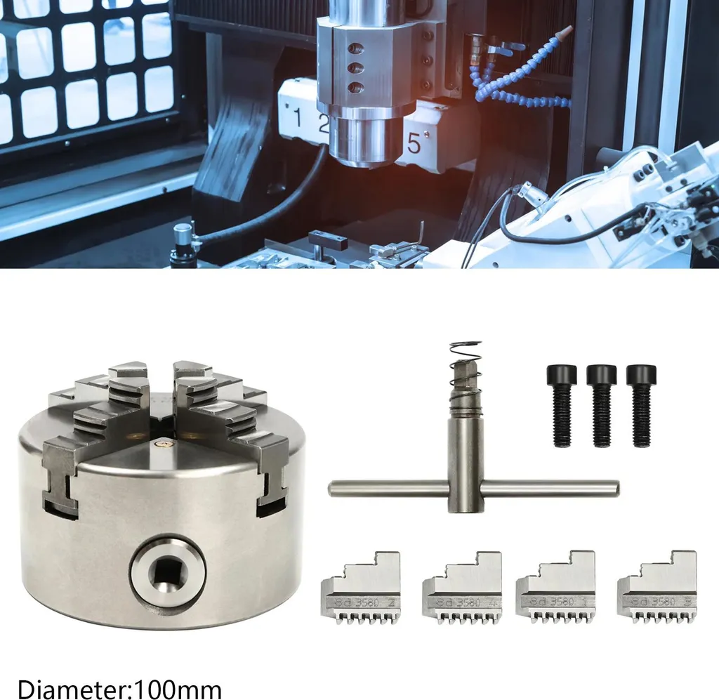 Mandrino - 4 ganasce autocentrante - Manuale - Precisione - Per torni e fresatrici CNC - Argento - 3