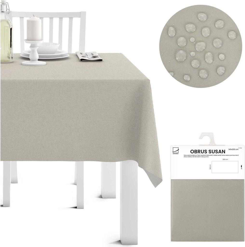 Domarex Fleckenresistente Tischdecke – 140x200 cm Elegante, langlebige und Pflegeleichte Tischdekoration - aus hochwertigem Material – Beige