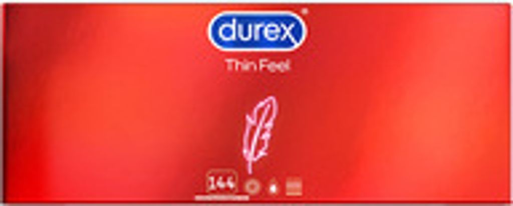 The image shows the front of a Durex Thin Feel condom box.