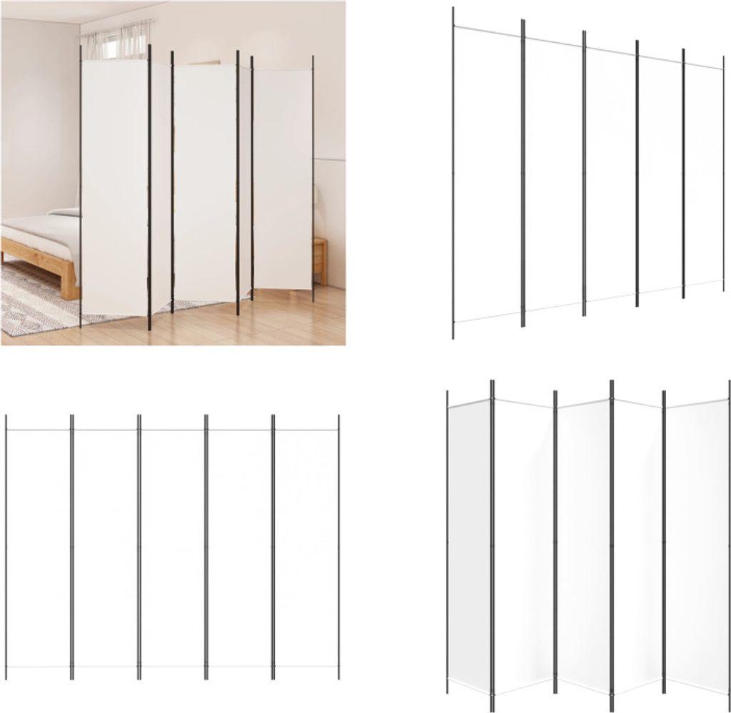 vidaXL 5-częściowy parawan biały 250x200 cm tkanina - Zdjęcie produktu 