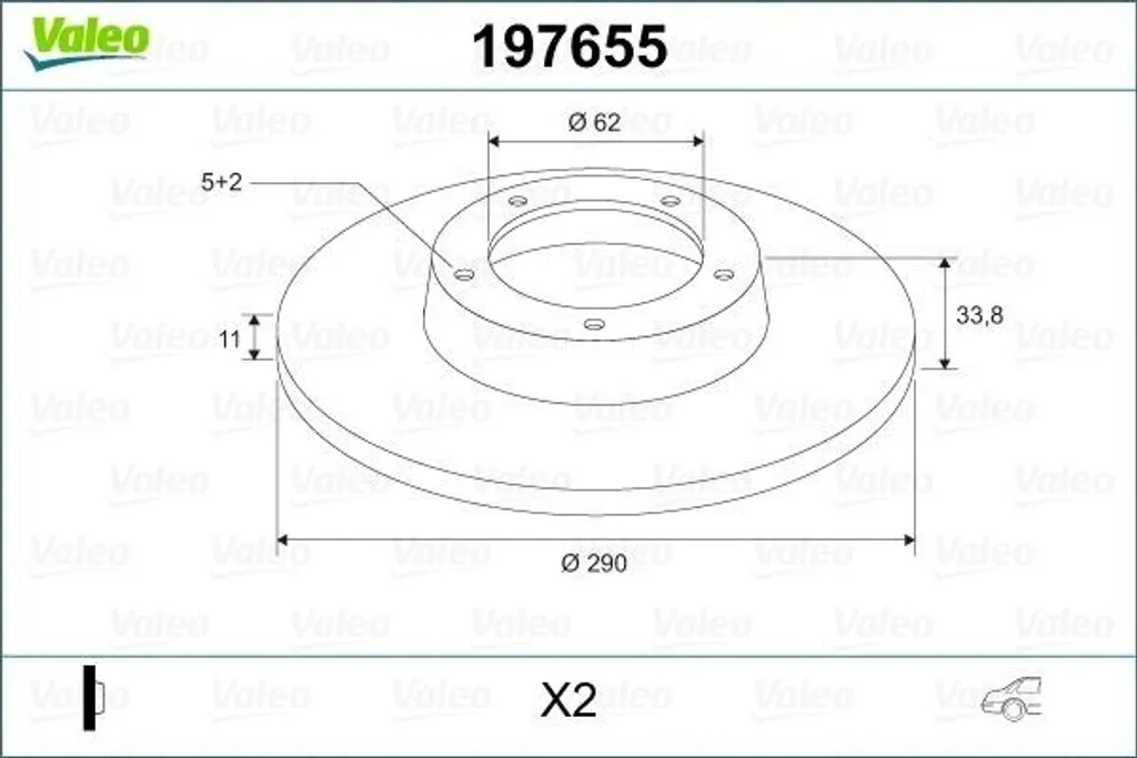 Disque de frein plein VALEO 197655 pour Avensis T27 - Arrière