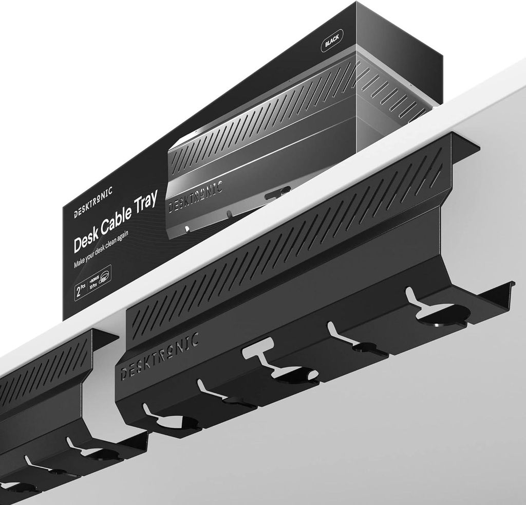 Desktronic Kabelkanal Schreibtisch, 2x43cm, Hochwertiger Stahl, Kabel Organizer für Kabelführung Schwarz
