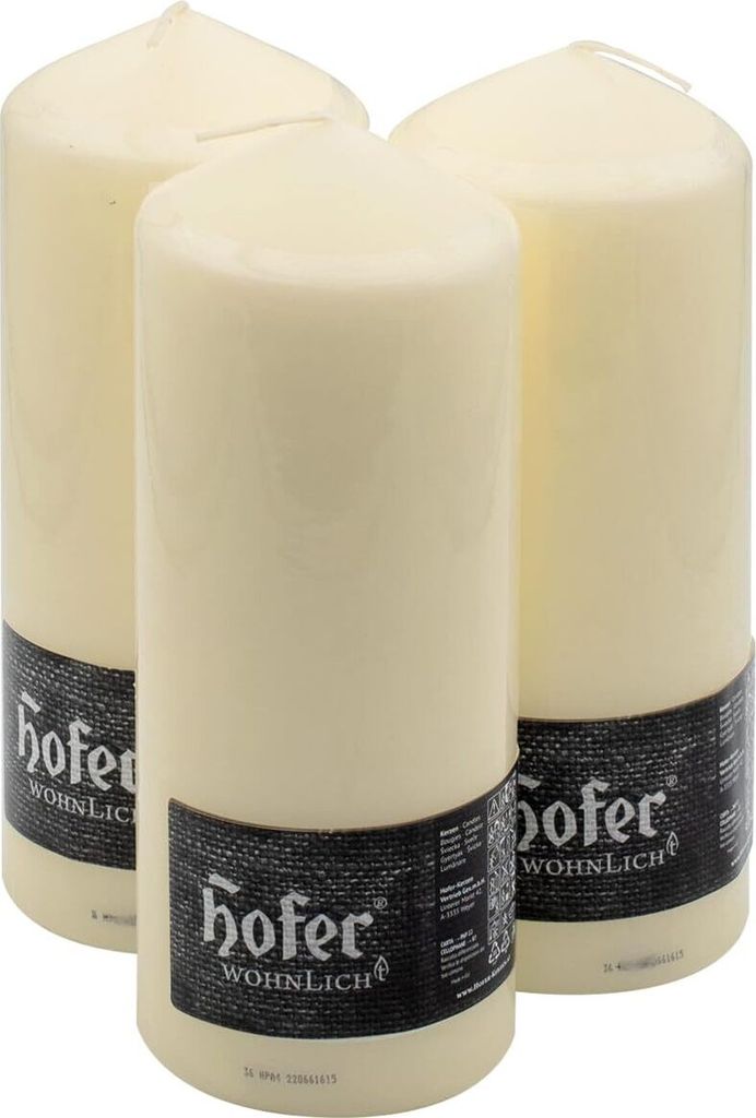HOFER Stumpenkerzen 3er Set – 8 x 20 cm Elfenbein – Duftfrei – 80h Brenndauer – Tropffrei – Dekokerzen für Hochzeit & Gastronomie