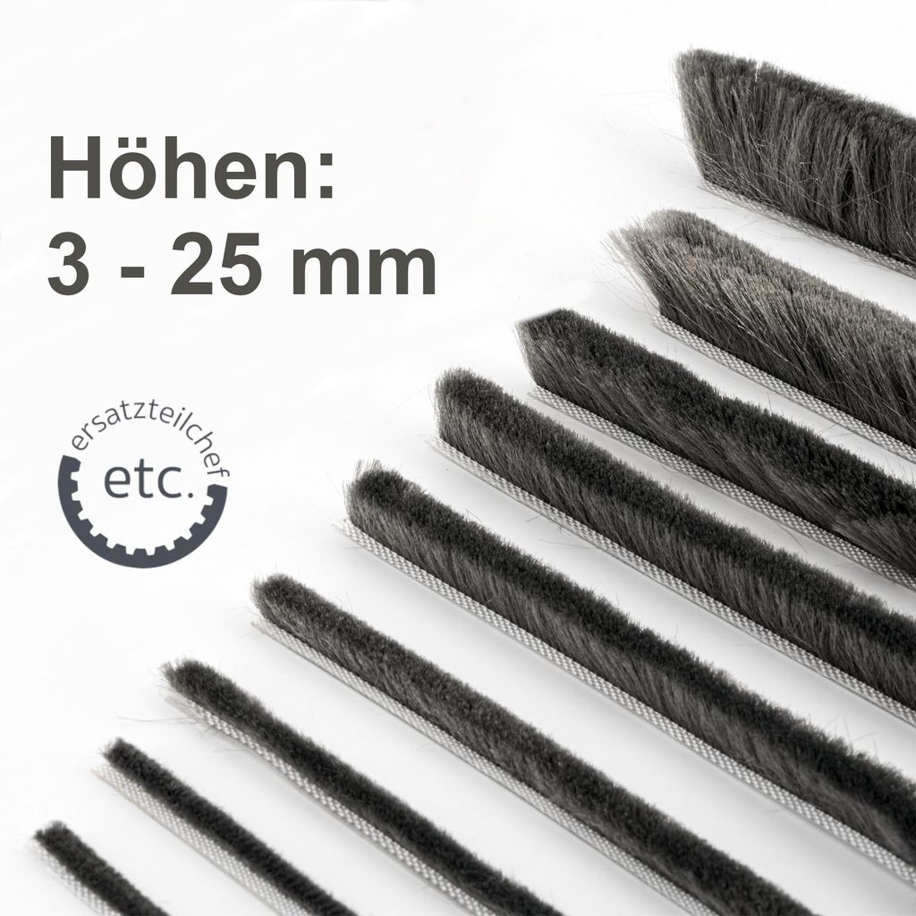 5m selbstklebende Bürstendichtung grau, B 6,7mm H 4mm Dichtungsbürste Türbürste