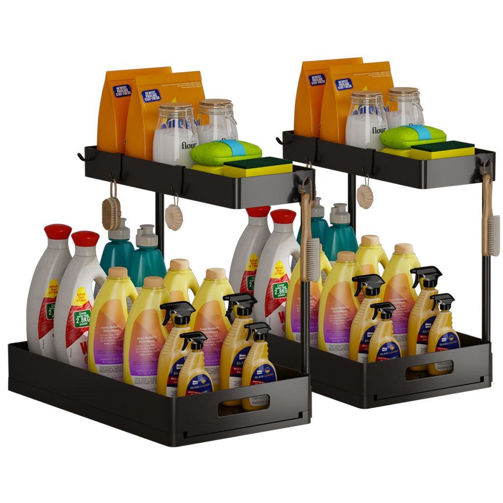 Standregal Küchenschrank Organizer 2er Pack, 2-stöckiger Schubladenorganizer, Ausziehbare L-förmige Badezimmer, Küchenorganizer,aufbewahrung, R...