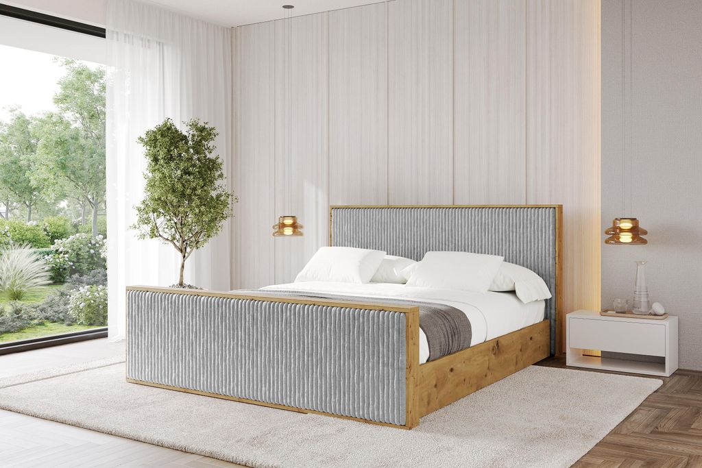 ALTDECOR Polsterbett mit Bettkasten -ENZO10-Z 160x200 Grau, Lattenrost Boxbett mit Kopfteil und Stauraum Doppelbett ohne Matratze