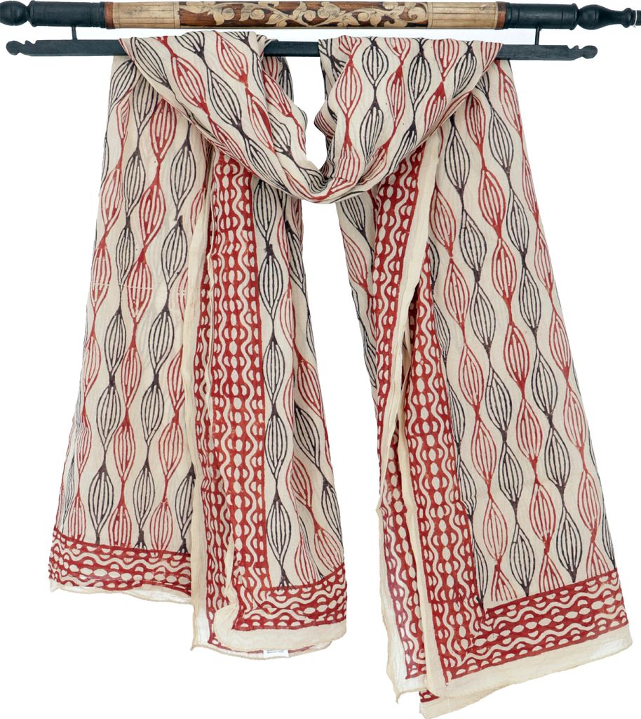 Leichter Pareo Schal, Sarong, Handbedrucktes Baumwolltuch - rot Kombination 19, Uni, Baumwolle, 190*120 cm, Sarongs & Tücher
