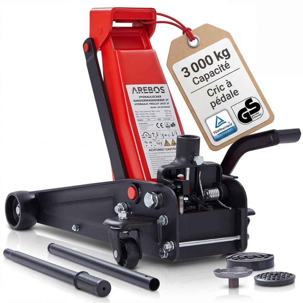 AREBOS Cric hydraulique de manœuvre 3 t | 130-508 mm, roues Image du produit 