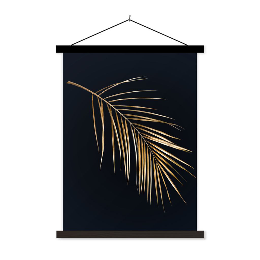 MuchoWow Textilposter Pflanzen - Gold - Schwarz - Blätter - Luxus 120x160 cm mit schwarzem Rahmen - Magnetischer