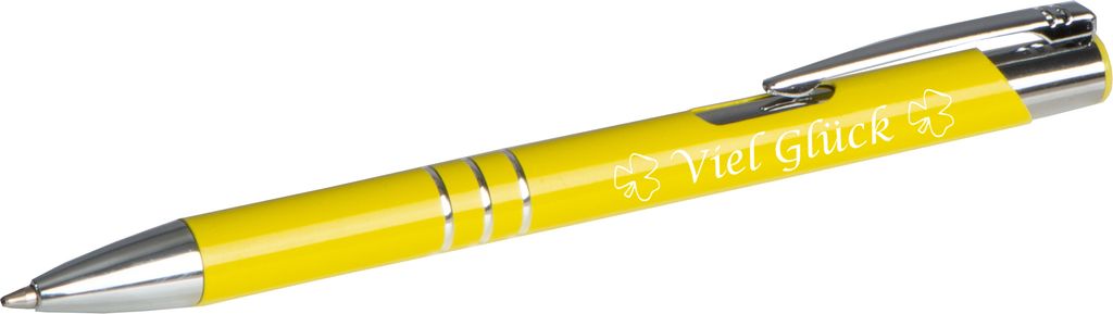 Kugelschreiber mit Gravur "Viel Glück" / aus Metall / Farbe: sonnengelb