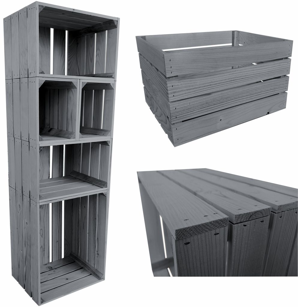 Lermowood Holzkisten 50 x 40 x 15cm Grau Dekokisten aus