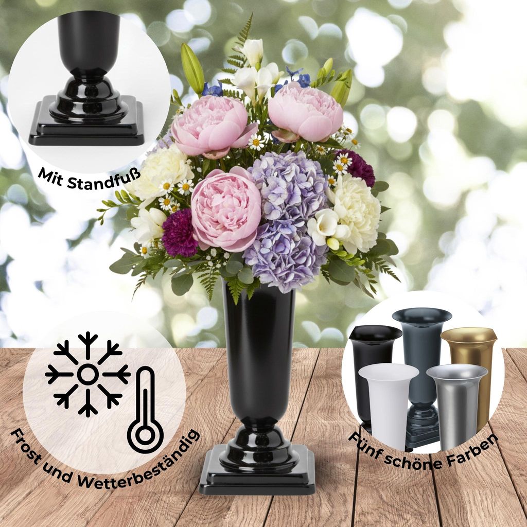 Grabvasen mit Sockel zum Hinstellen 2er Set 31 cm, grau