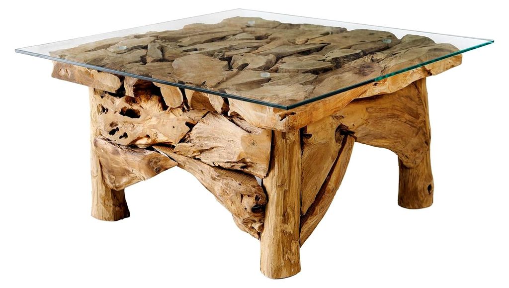 Maritimer Couchtisch Riverside 80cm Teakholz mit Glasplatte