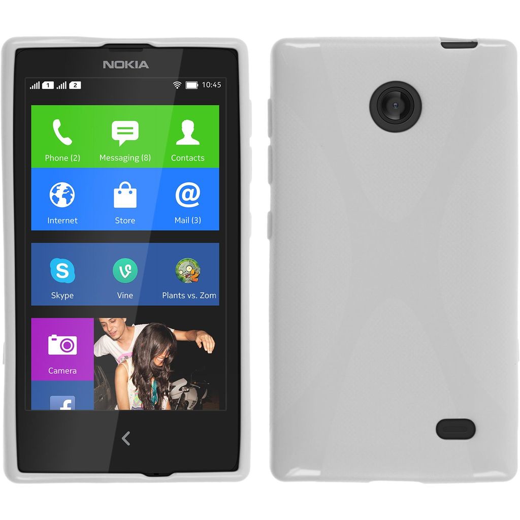 PhoneNatic Case kompatibel mit Nokia X / X+ - weiß Silikon Hülle X-Style + 2 Schutzfolien
