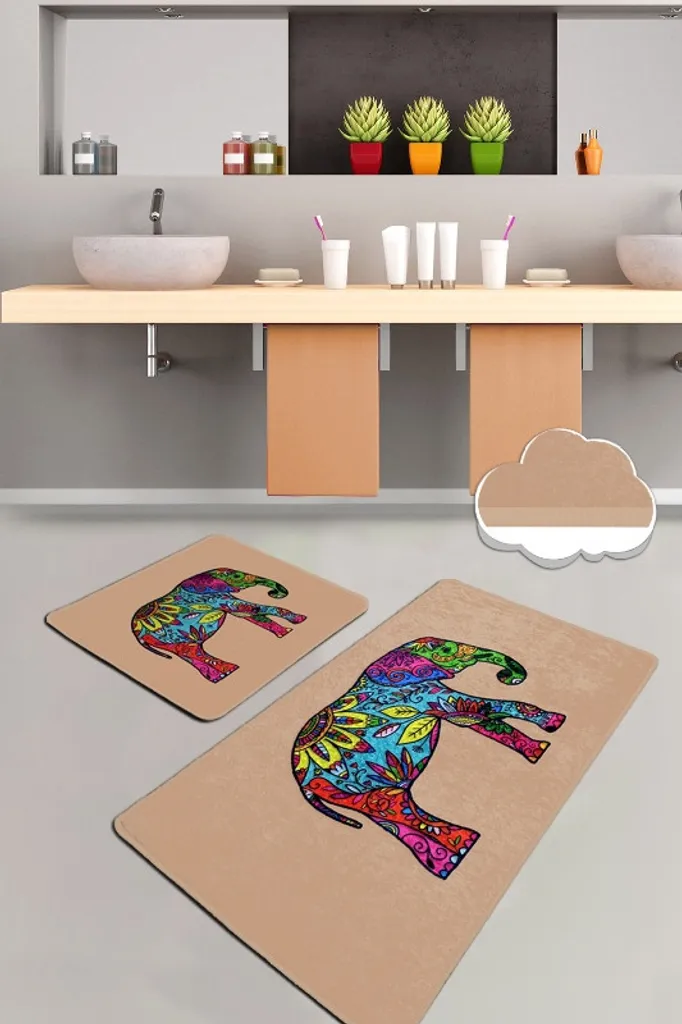 Tapis de salle de bain beige en velours haute densité 700g Olifant
