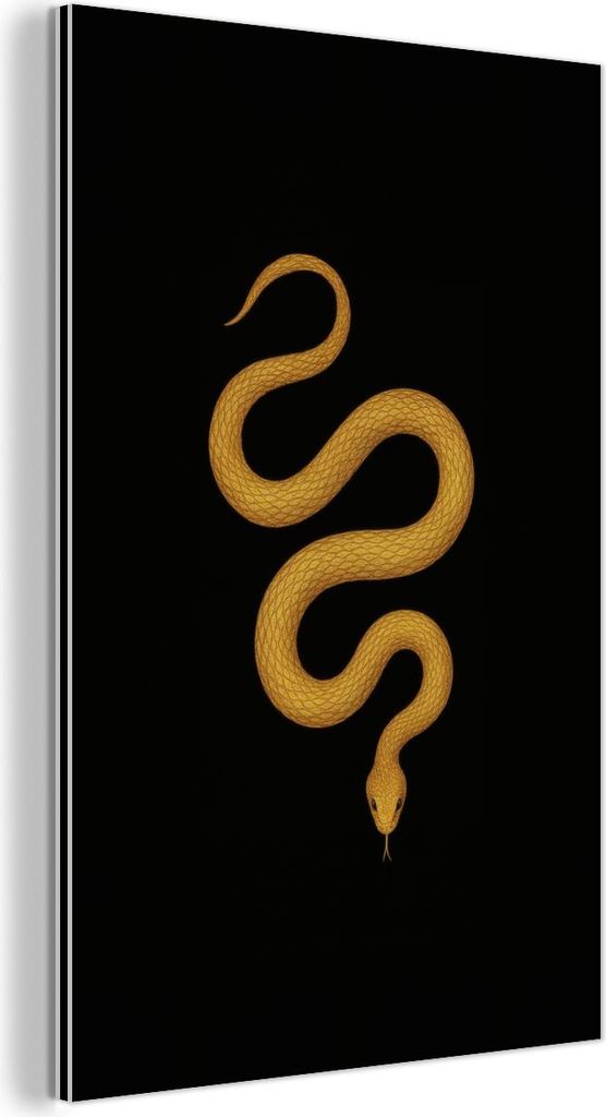 MuchoWow Wanddekoration Metall Metallbild Wandkunst 80x120 cm Schlange - Minimalistisch - Gold MuchoWow Aluminium Gemälde - Bilder