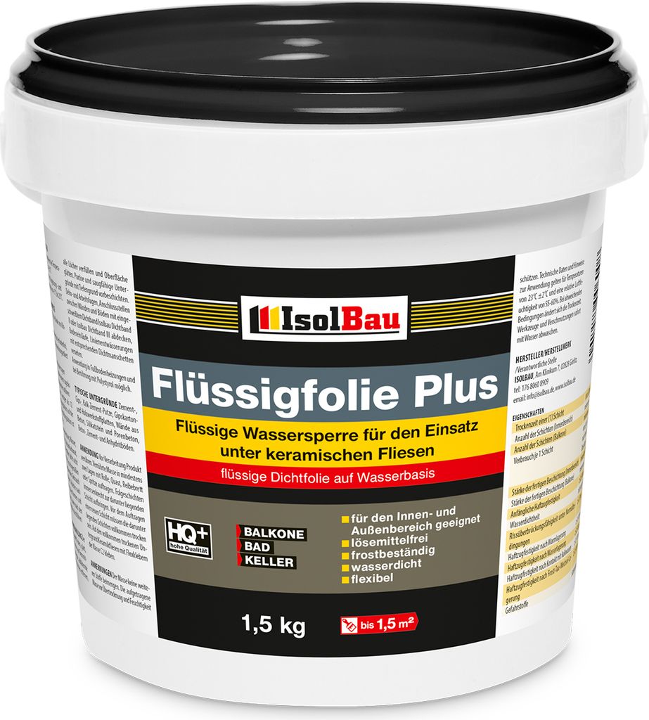 Isolbau Flüssigfolie PLUS 1,5kg - Dichtfolie für innen & Außenbereich - für Wand & Boden - Balkonabdichtung, Terrasse - Lösemittelfreie, wasse...