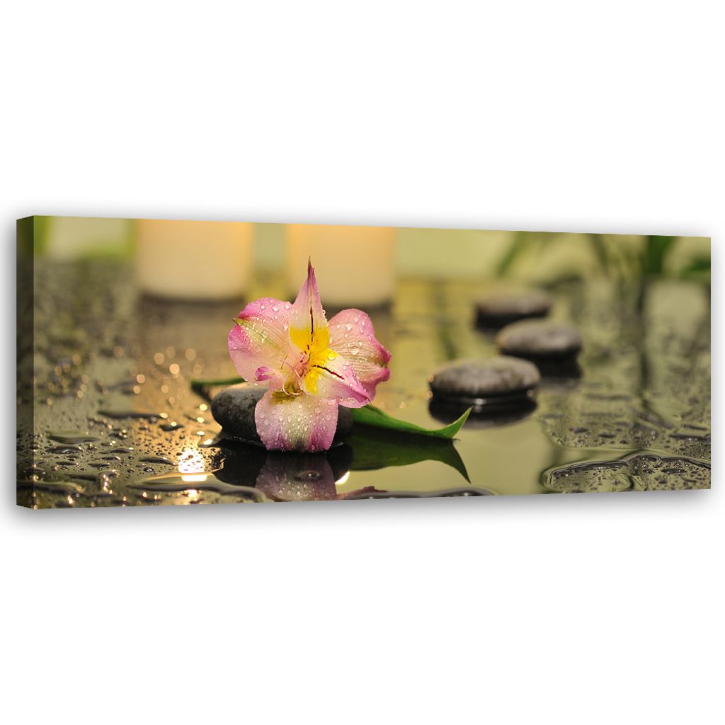 Leinwandbild Orchidee Zen-Steine 120x40 Feeby Grau bild für die wand bereit zum aufhängen