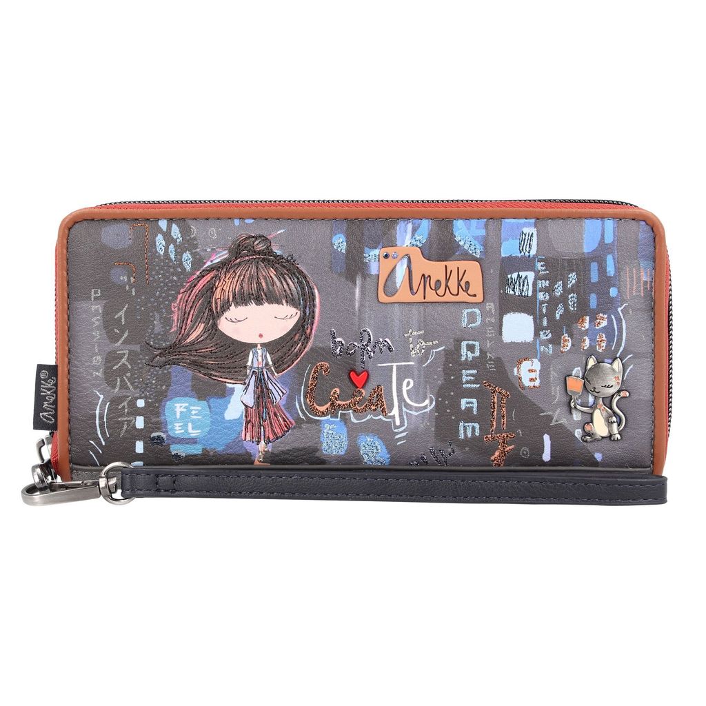 A close-up view of a wallet with a graphic design.