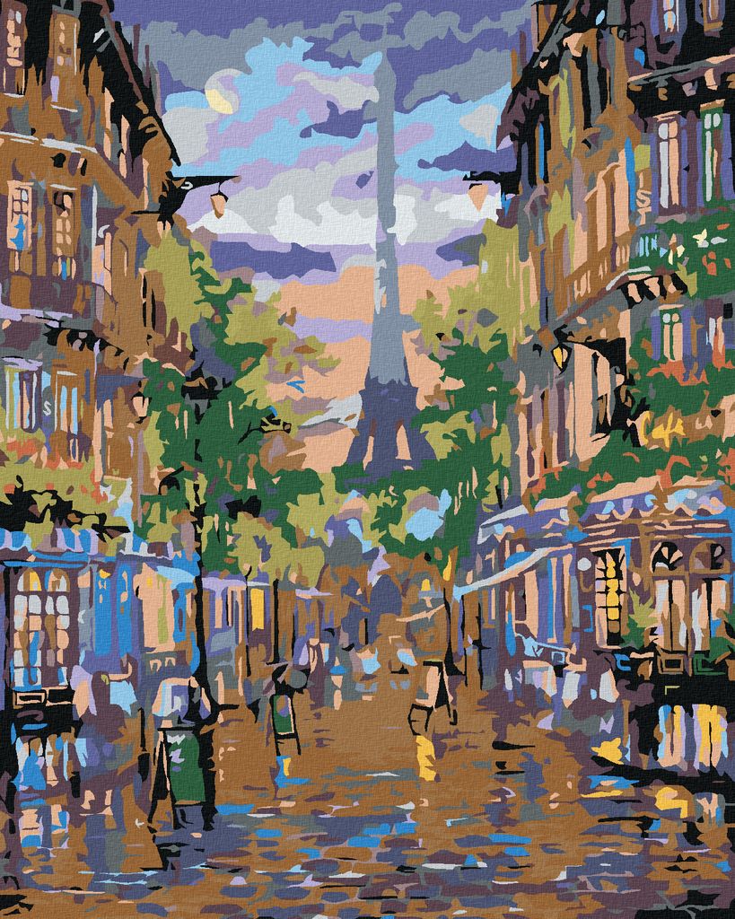 Zuty - Malen nach Zahlen - GEMÜTLICHE GASSE UNTER DEM EIFFELTURM, 40x50 cm, ohne Keilrahmen