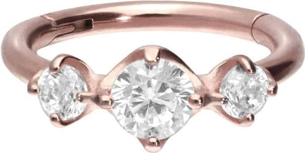 Ohrpiercing, Nasenpiercing, Septum Piercing Chirurgenstahl Segmentring Clicker 3 EINGEFASSTE KRISTALLE RoséGold Innendurchmesser: 8 mm