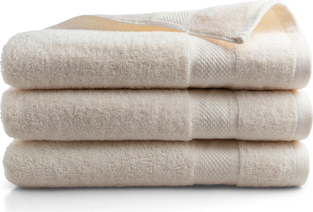 DoubleDry Premium Handtücher Set - 3 Stück 70 X 140 cm Baumwolle - 500 g/m² - Weich & Saugstark - Badetuch badehandtücher Große Handtuch (Creme)