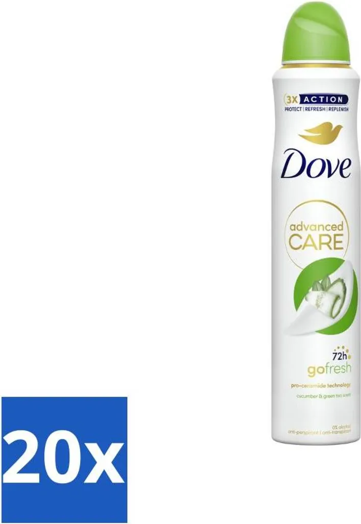Dove Deodorant Spray - Cetriolo e tè verde - 200 ml - Confezione risparmio - 20 pezzi