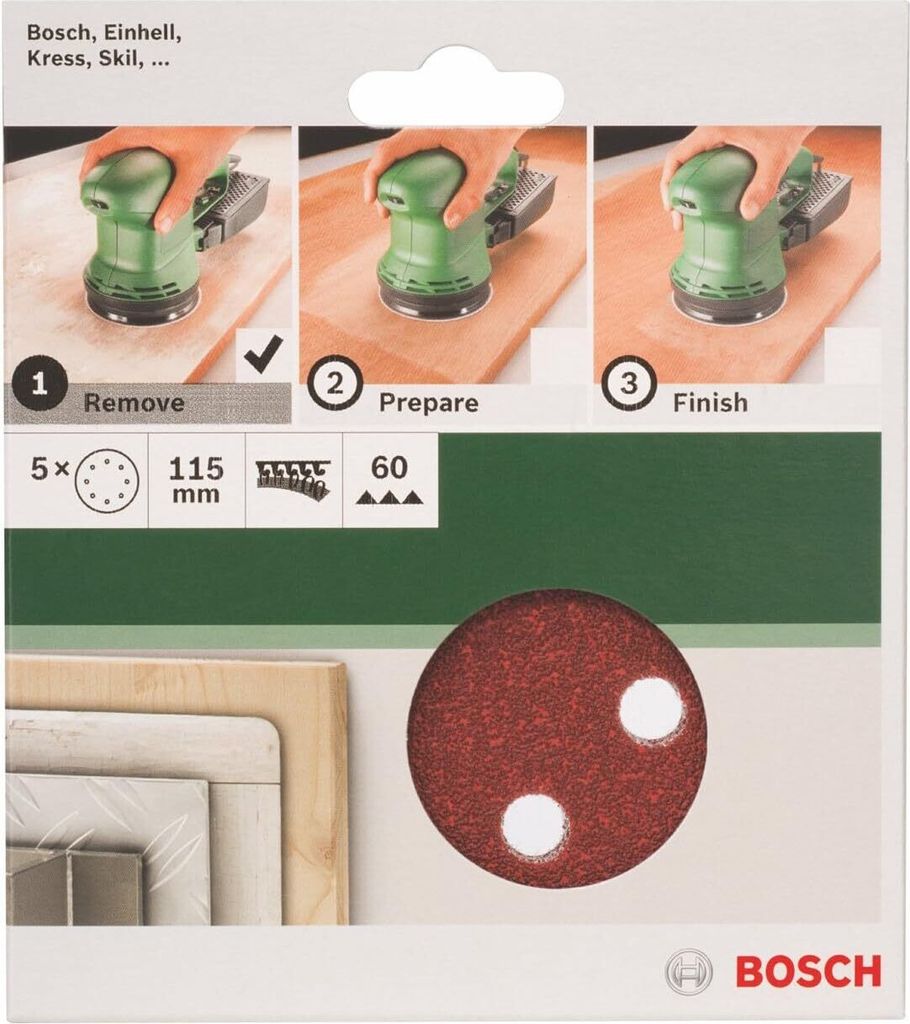 Bosch 5 tlg. Schleifblatt Set Ø 115 mm, Körnung P 60 Zubehör Exzenterschleifer