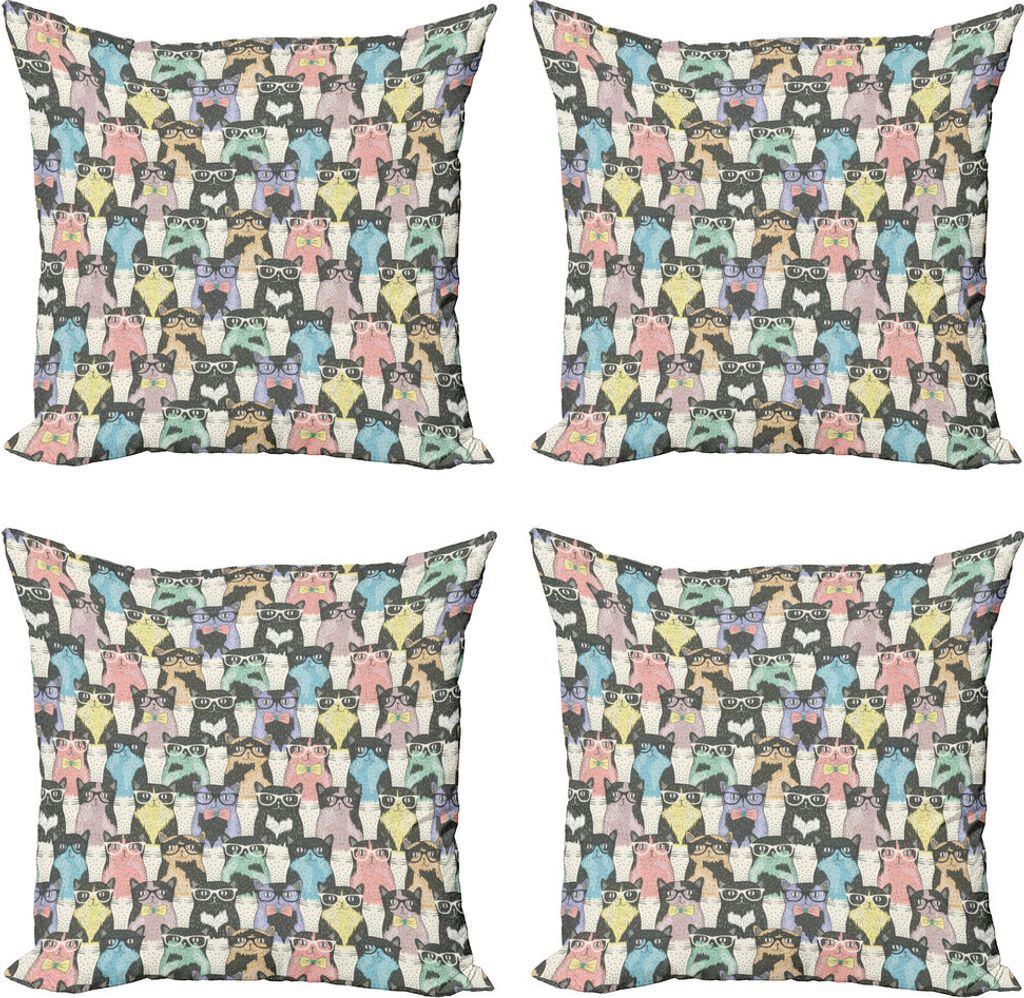 ABAKUHAUS lustige Karikatur Kissenbezug Set (4 Stück), Hipster Verspielt Glass, Moderner Doppelseitiger Digitaldruck, 40 cm x 40 cm, Mehrfarbig