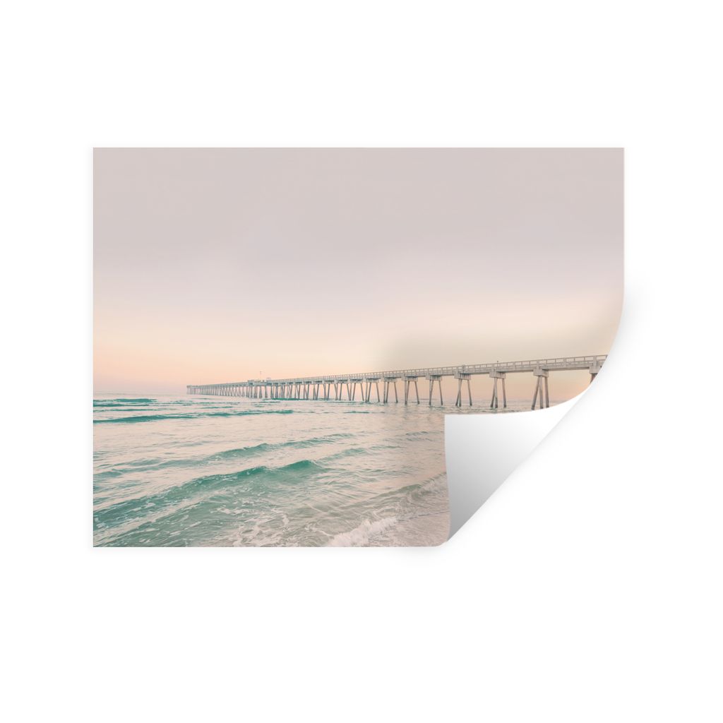 MuchoWow Wandtattoo Wandsticker Wandaufkleber Meer - Strand - Brücke - Natur - Sonnenuntergang 160x120 cm Selbstklebend und Repositionierbar - S...