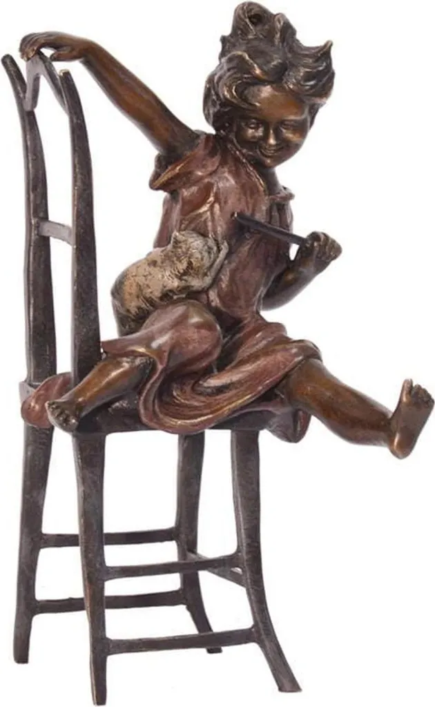 Statue jeune fille et chaton bronze : art durable pour déco élégante