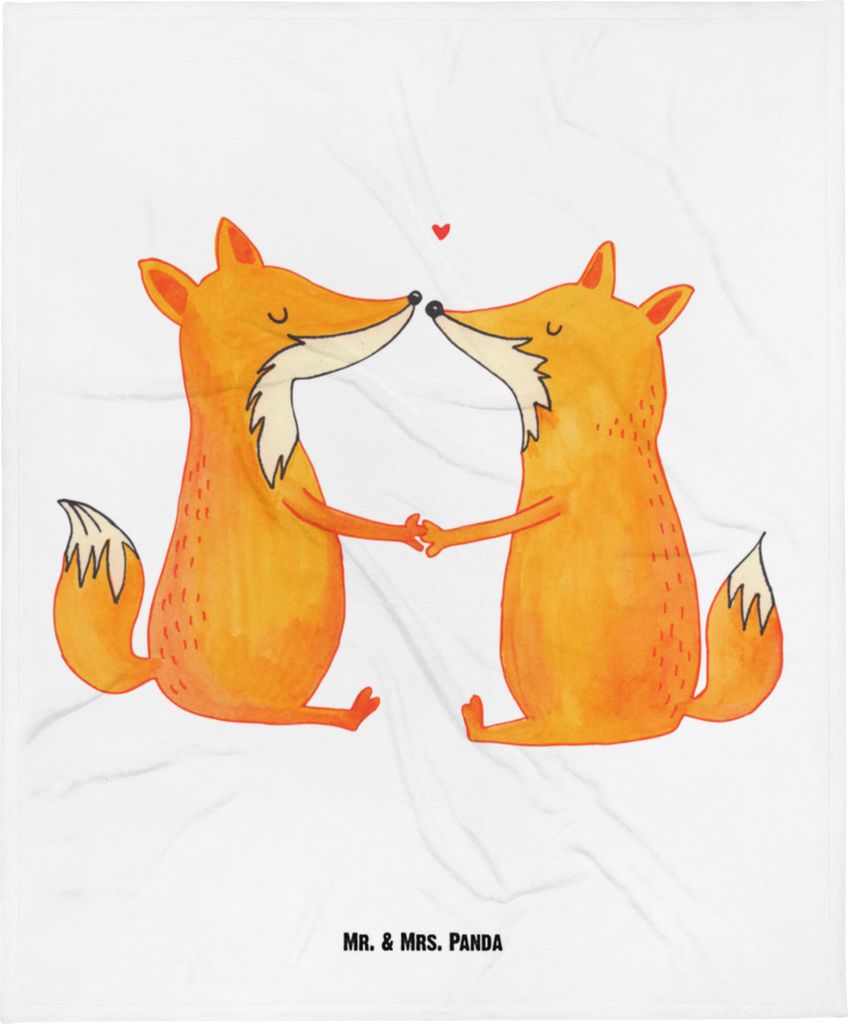 Mr. & Mrs. Panda Plaid Füchse Liebe - Weiß - Geschenk, Partner, Schmusedecke, Babydecke, Fuchs, Ehemann, Erstlingsdecke, Freundin, Fleecedecke, S...