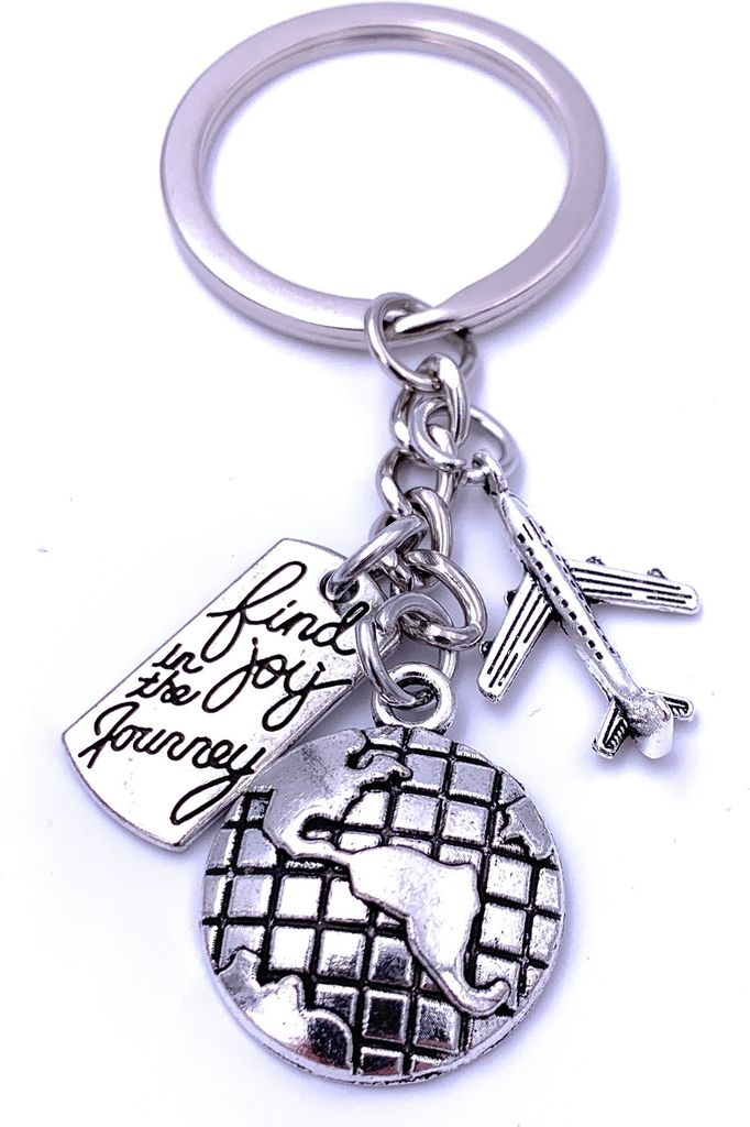 Onwomania Weltreise Journey um den Globus Schlüsselanhänger Keychain Silber Metall