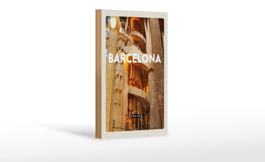 Holzschild Reise 12x18 cm Barcelona Spanien Mittelalter Produktbild 