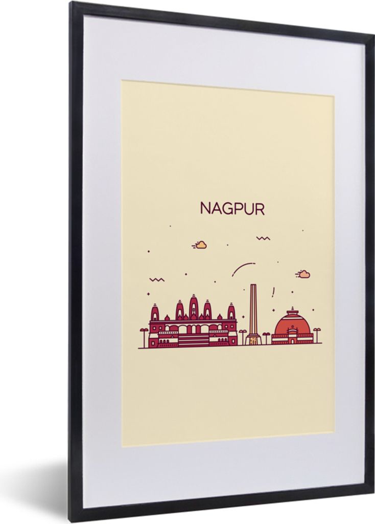 MuchoWow MuchoWow Gerahmtes Poster Indien - Skyline - Nagpur 40x60 cm - Poster mit zchwarzem Bilderrahmen - Poster in Rahmen